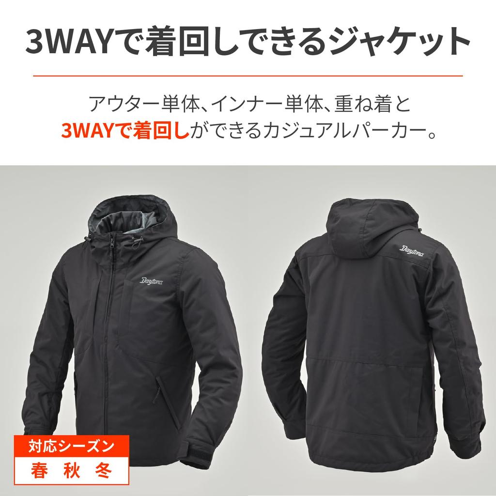 Daytona Motorcycle CE Soft Protectors Urban Size M Jacket, Spring/Autumn/Winter, Standard, Included, Windproof, 3-Way Parka, DJ-004, Black,