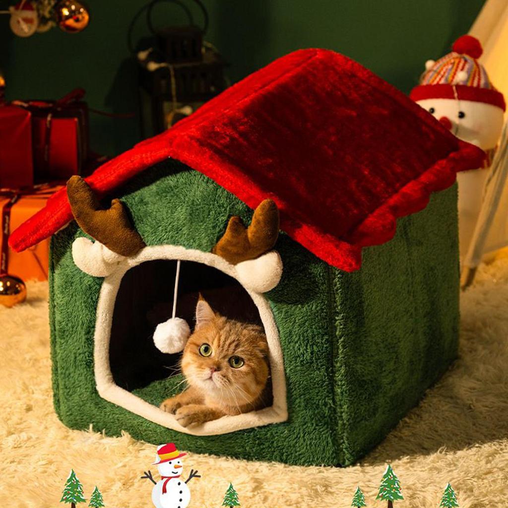 Christmas Cat House Winter Warm Cat Sleeping Nest Homemade kitten Puppy Nest Soft Plush Pet Supplies for Playing Resting