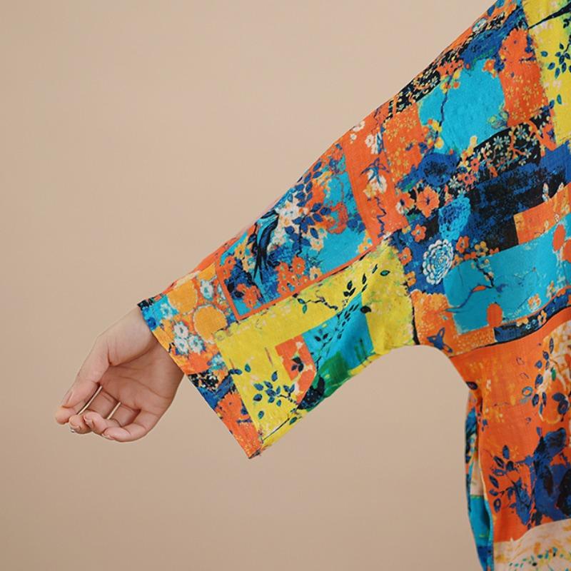 DIMANAF Women Plus Size Spring Summer Long Dress Loose Basic Vintage Oversize Long Sleeve Maxi Floral New 2026