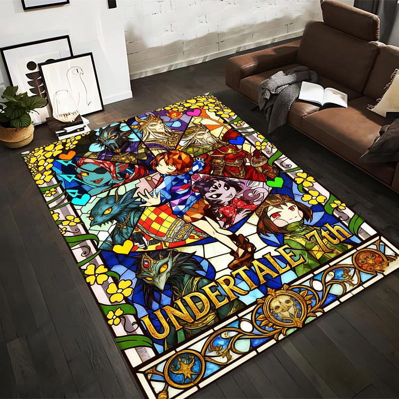 Tappeto Decorativo Colorato Stile Vetro Colorato per il 7° Anniversario di Undertale Adatto per l'uso come antiscivolo per soggiorno, camera da letto, divani
