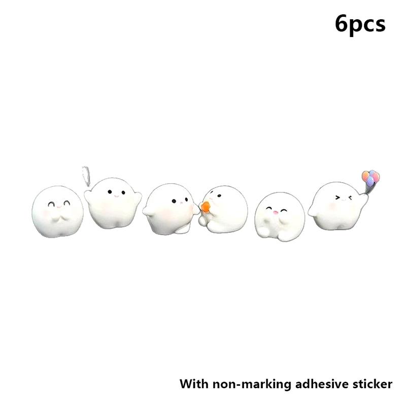 6Pcs Funny Cute Round White Elf Resin Craft Miniature Figure Tiny For Car Center Console Navigator Decoration