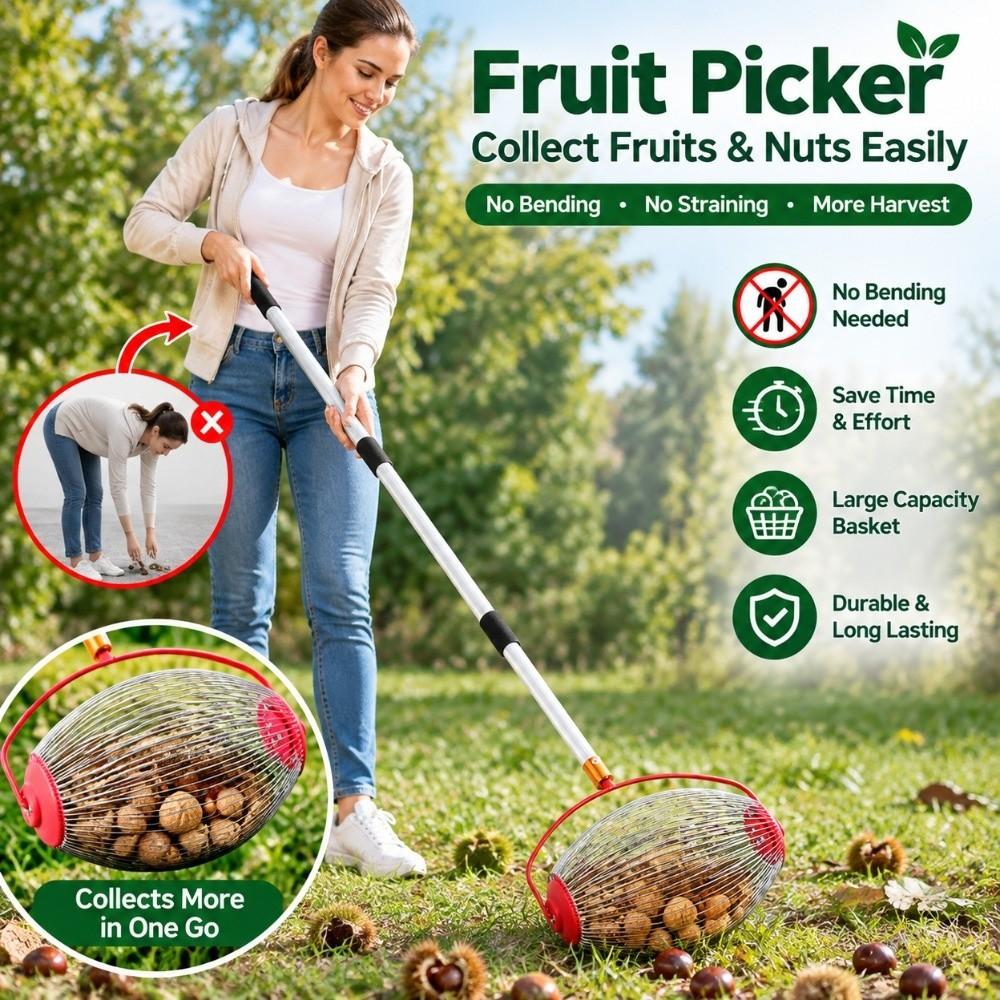 Telescopic Rod Rolling Nut Gatherer Wire Cage Pecan Picker Roller Hickory Nuts