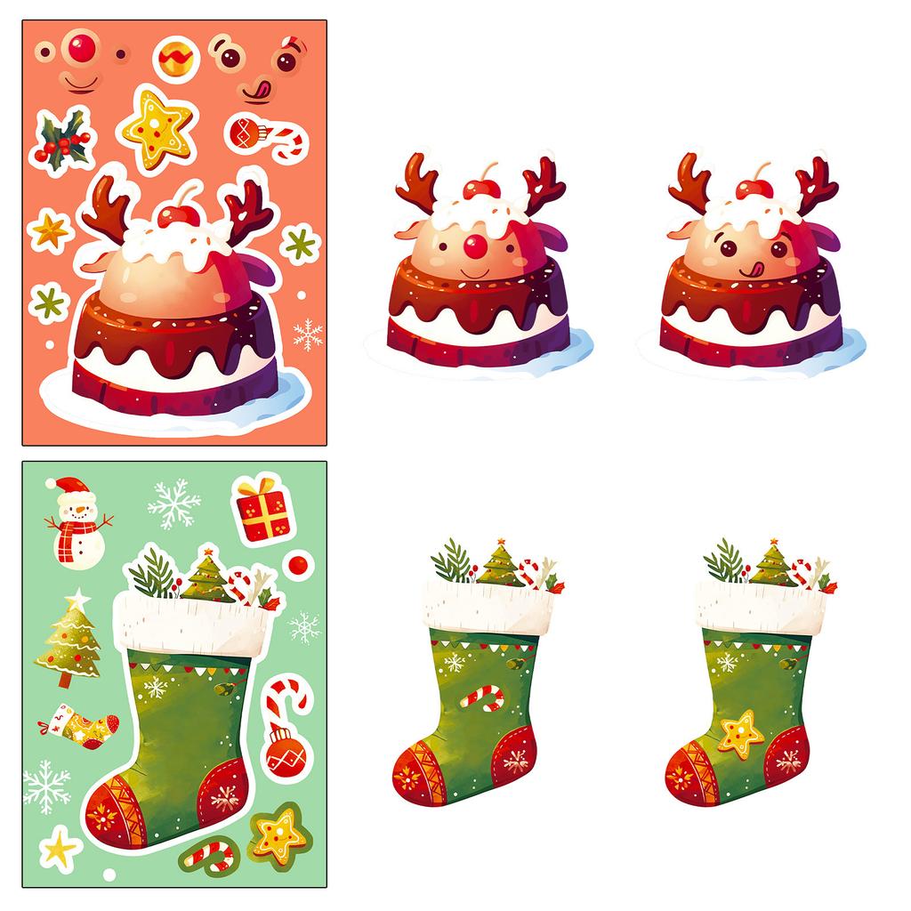 6 Christmas Cartoon Puzzles For Face Stickers, Gingerbread House Snowman Puzzle Repeated Stickers, Parent-Child Interaction Stickers
