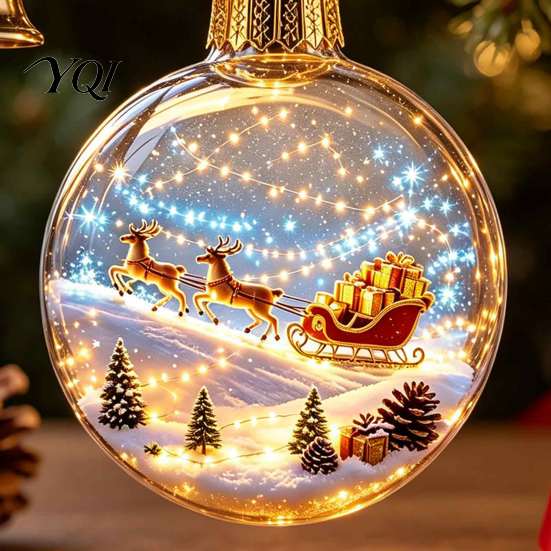 Festive Window Display Ornaments 3D Christmas Animal Faux Crystal Ball Ornament, Lighted Acrylic Hanging Decor Holiday with Hedgehog Penguin