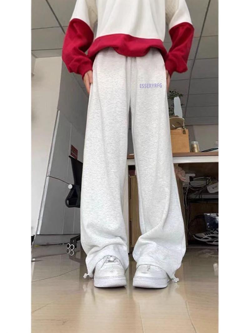 

2024 Корейский стиль Ленивые штаны: Осень/Зима Свободный крой, Бархатно-плотный, Повседневная одежда с принтом букв XL