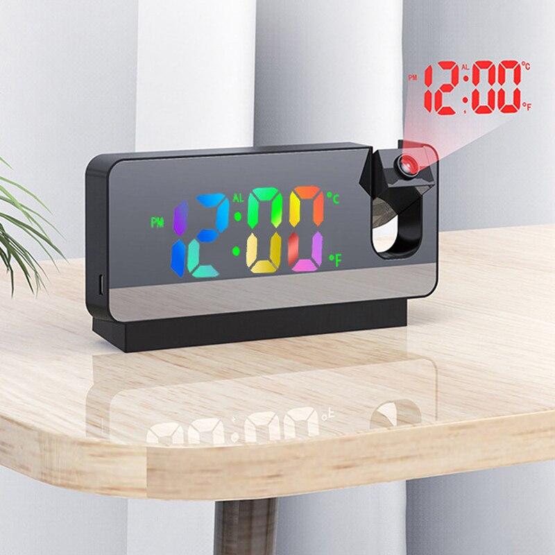 Multifunctional 180° Rotating Projection Creative Alarm Clock LED Silent Colour Screen Bedroom Ceiling Projection Gift