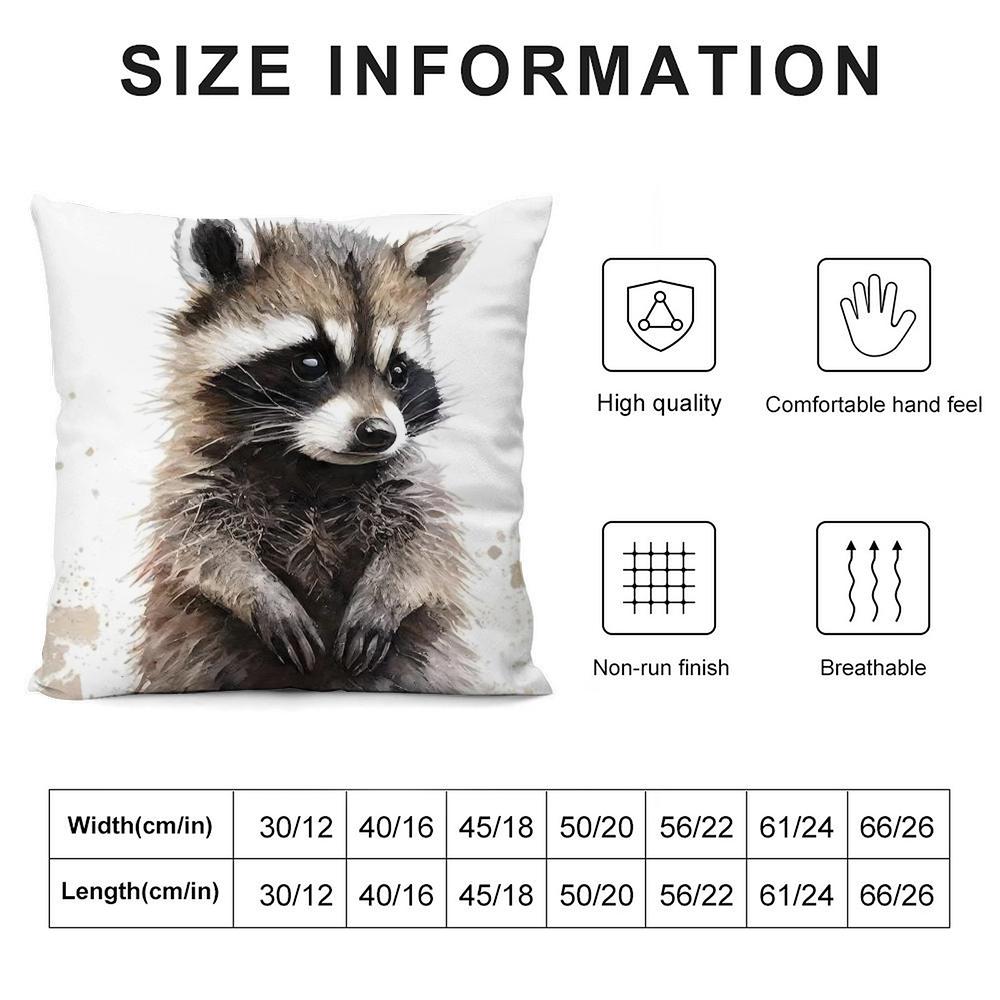 Raccoon Cute Cushion Cover Pillowcase Ultra Soft Skin Friendly Fabric Cloud Like Comfort & Concealed Zipper