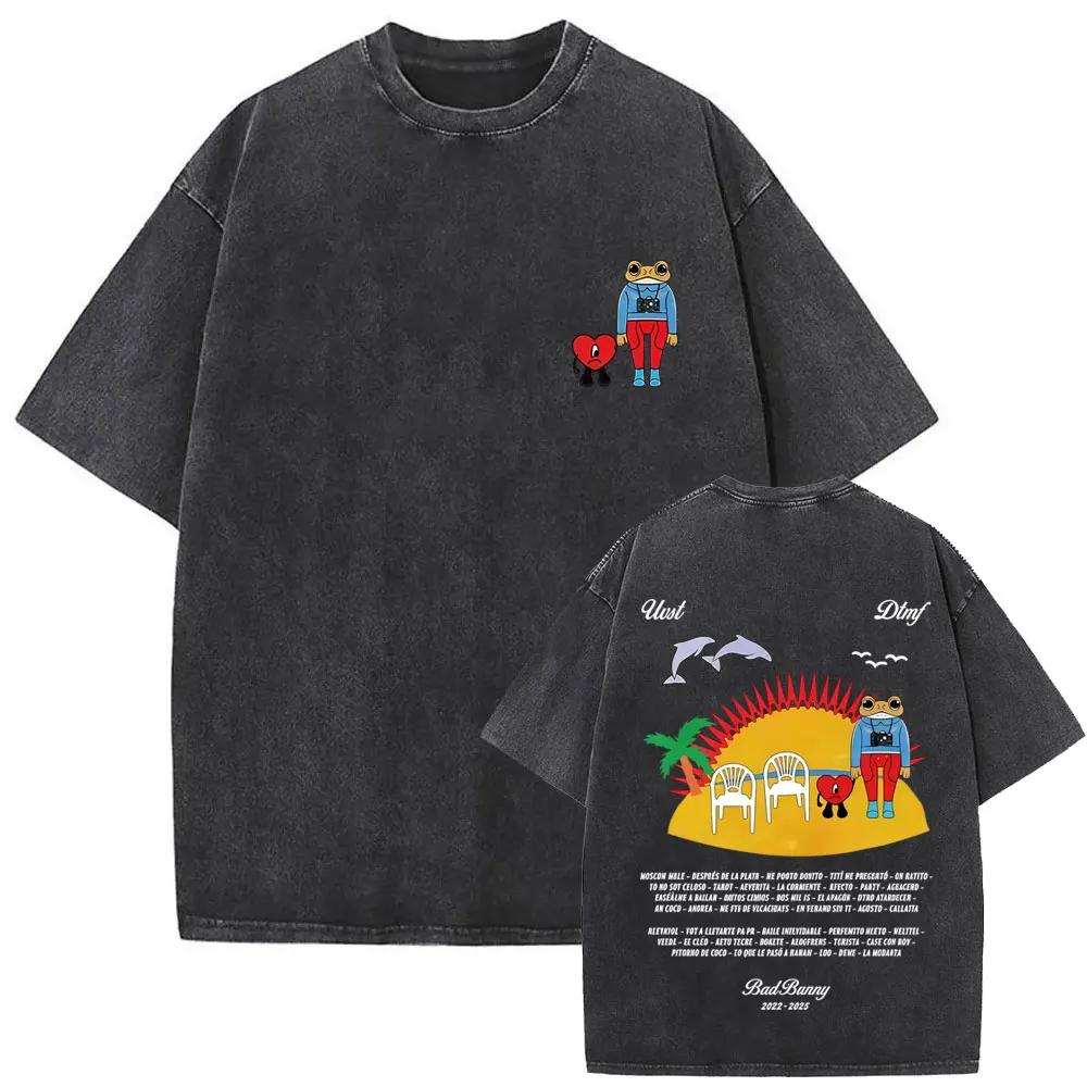 Short Sleeved Round Neck Y2k Tshirt Men Washed Vintage Bad Bunny No Me Quiero Ir De Aquí Residency Debi Tirar Mas Fotos