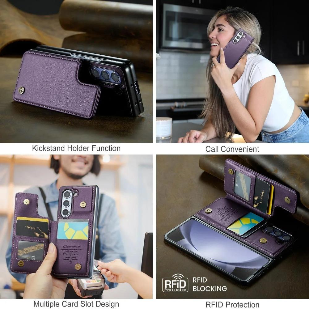 Luksuriøst magnetisk lommebokstativ i skinn til Samsung Galaxy Z Fold 6 5 4 3 Holder Kortlomme Støtsikkert Fullbeskyttelsesdeksel