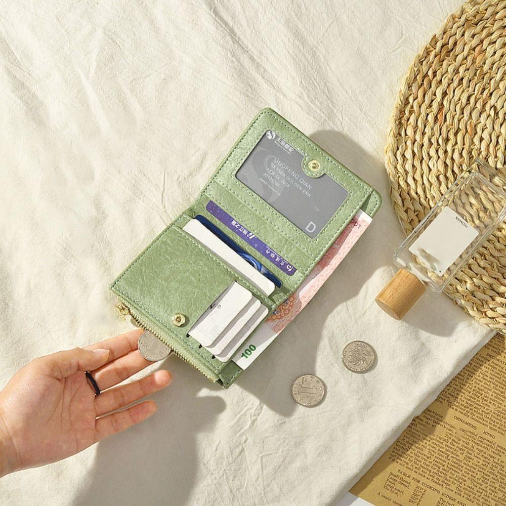 Retro Leather Short Wallet Large capacity Solid Color Zipper Purse Small Card Bag Gift