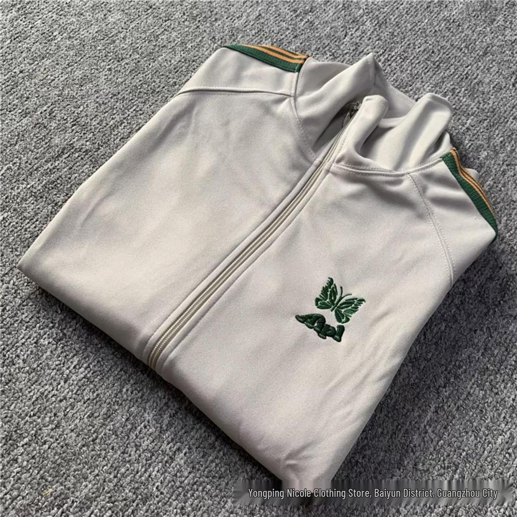 Chaqueta Deportiva con Cremallera Bordada de Mariposas, Cuello Alto Retro Trendy FOG para Hombres y Mujeres