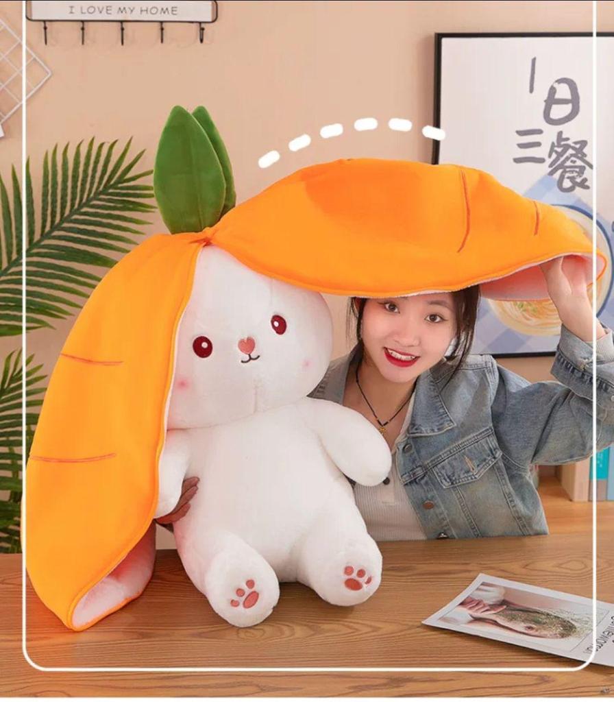 Strawberry Carrot Bunny Plush Toy: Cute Transforming Doll & Cushion Birthday Gift