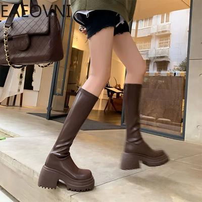 Stivali Alti da Donna con Zeppa Invernale Moda Slip On Stivali Lunghi da Donna Eleganti Scarpe con Fondo Spesso Stivaletti da Cavaliere da Donna