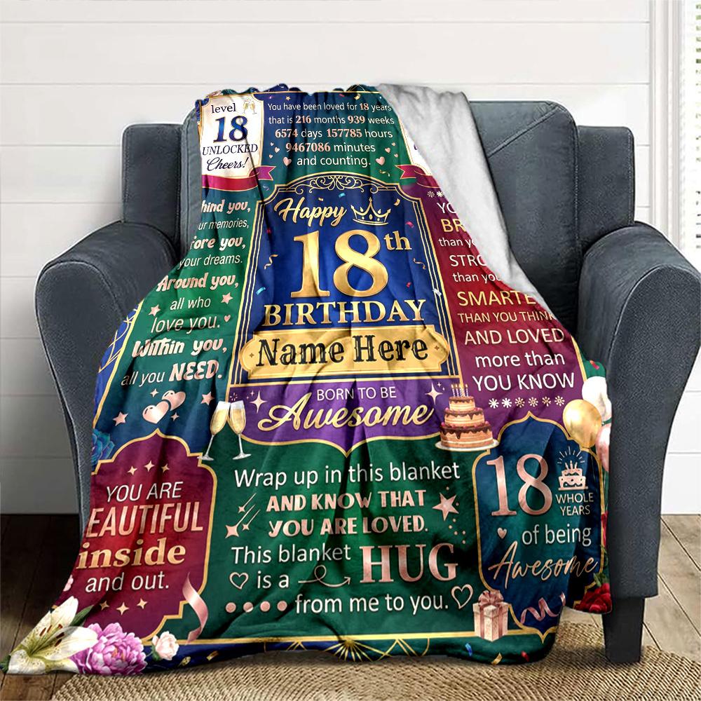 18Th Birthday Celebration Customize Your Name Blanket Soft Comfortable Lightweight And Versatile All Year Round Suitable For Travel Camping Picnics