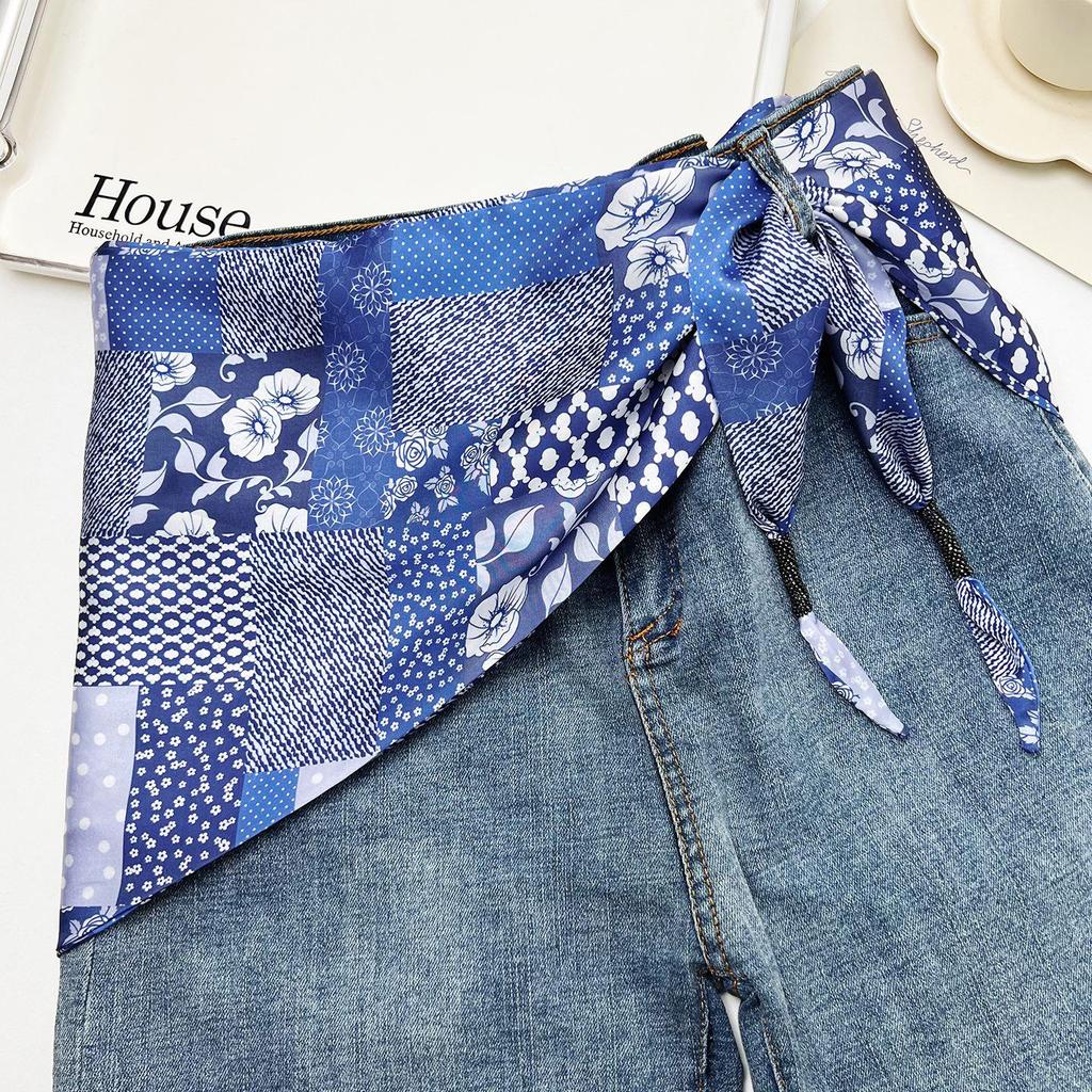 Všestranný etnický hedvábný šátek: Dámský pásek na zavazování v pase, trojúhelníkový pásek a cestovní doplněk