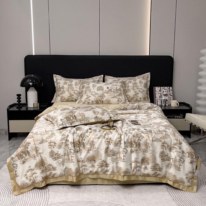 2024 Washed Silk Tencel Printed Summer Quilt and Summer Cool Quilt Core,Summer Coolness Ice Cold Air Condition Thin Blanket