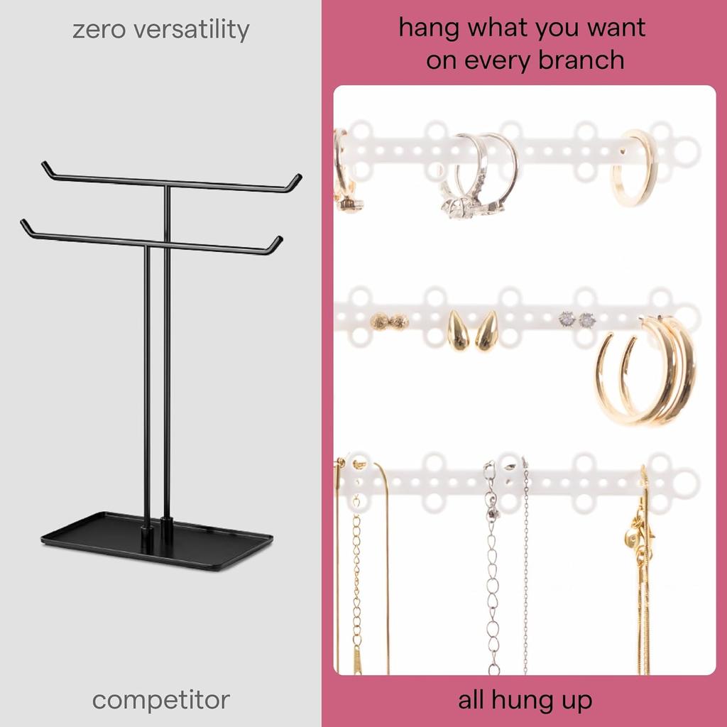 6-Tier 6" Wall Jewelry Organizer, Command Strips included for Easy Hanging, 120 Hole Earring Organizer, Necklace Organizer, Bracelet Holder, Ring