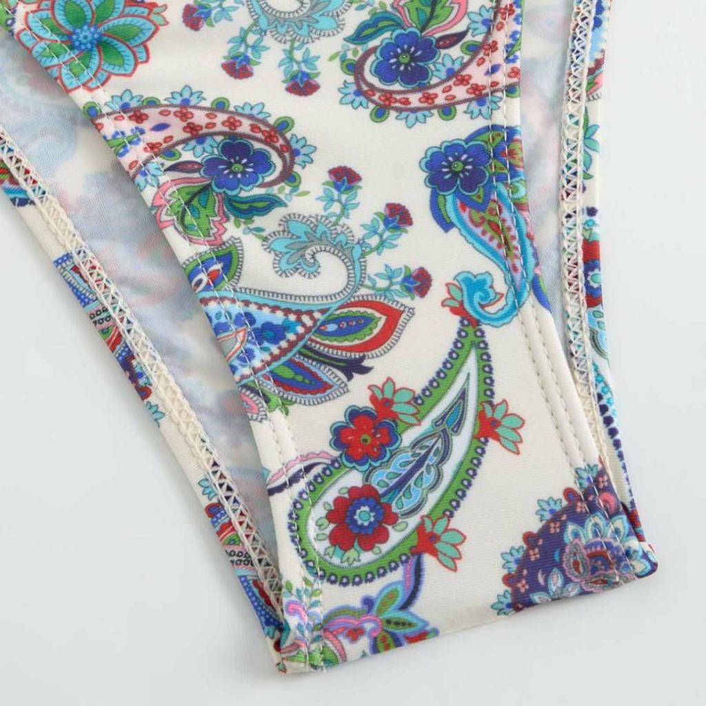 Women’s Three Piece Swimsuit Set with Printed High Waist Bikini Bottoms and Asymmetrical Sheer Cover Up Skirt for Beachwear