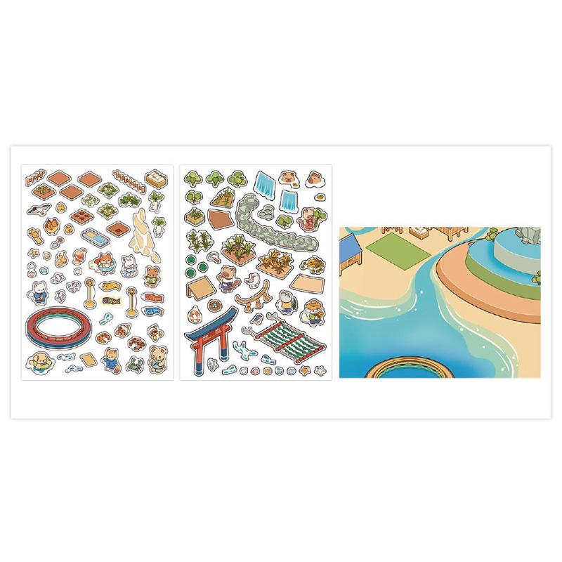

3Sheets/Bag Sticker Pack Kawaii Shop PET 2.5D Scenery Sticker For Scrapbook Journal Planner DIY Stationery Phone Case Decoration
