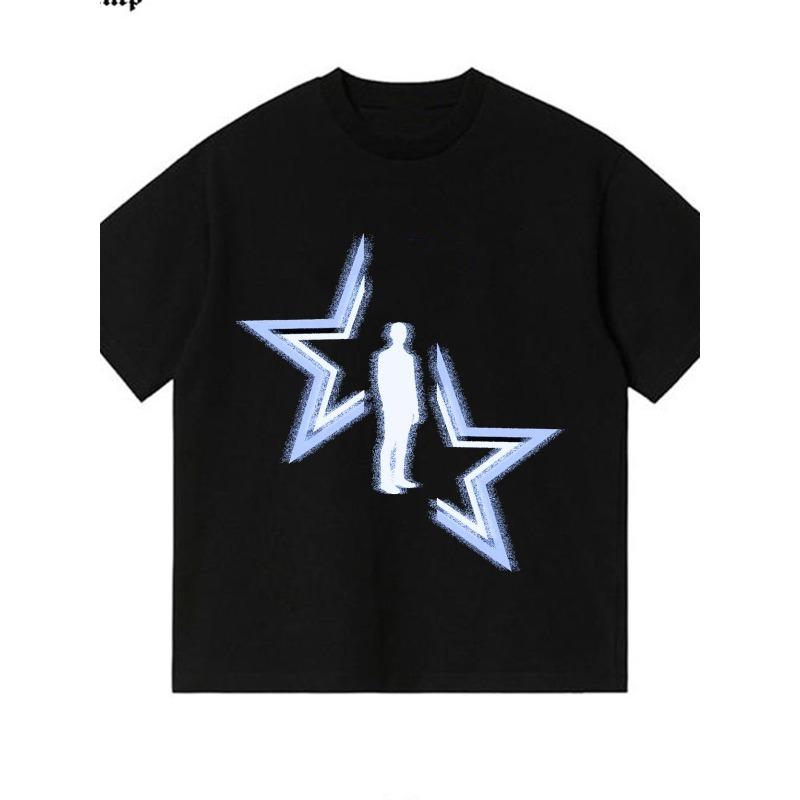 Men S T-Shirt with Star Graphic - Fashionable Casual Wear S