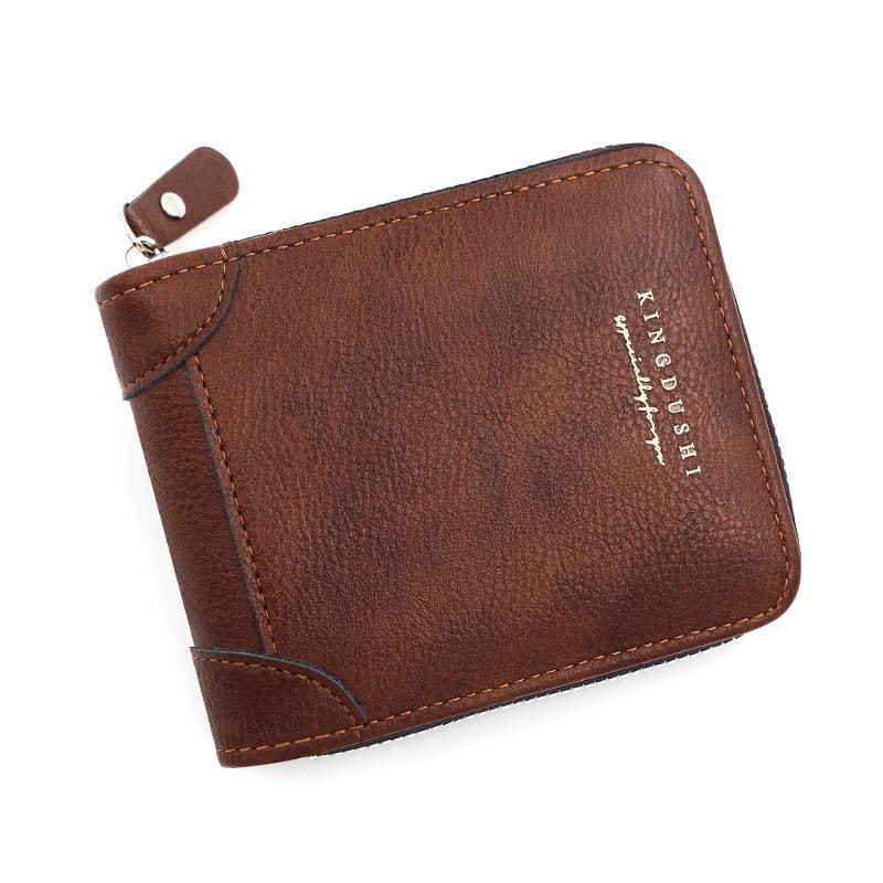 Modny męski skórzany portfel z zamkiem błyskawicznym Bifold Mały krótki portfel na monety Portfel na karty kredytowe dla mężczyzn