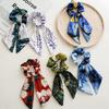 Oil Painting Print Long Ribbon Bow Scrunchies Elastic Ponytail Holder Exquisite Hair Tie Woman Rubber Band Hair Accessories Girl