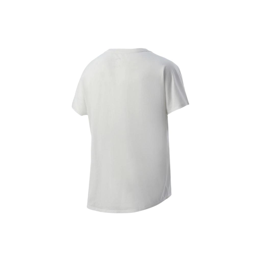 Li Ning Plain Letter Print Round Neck Short Sleeve T-Shirt Women Tops Champagne-White ATSR066-1