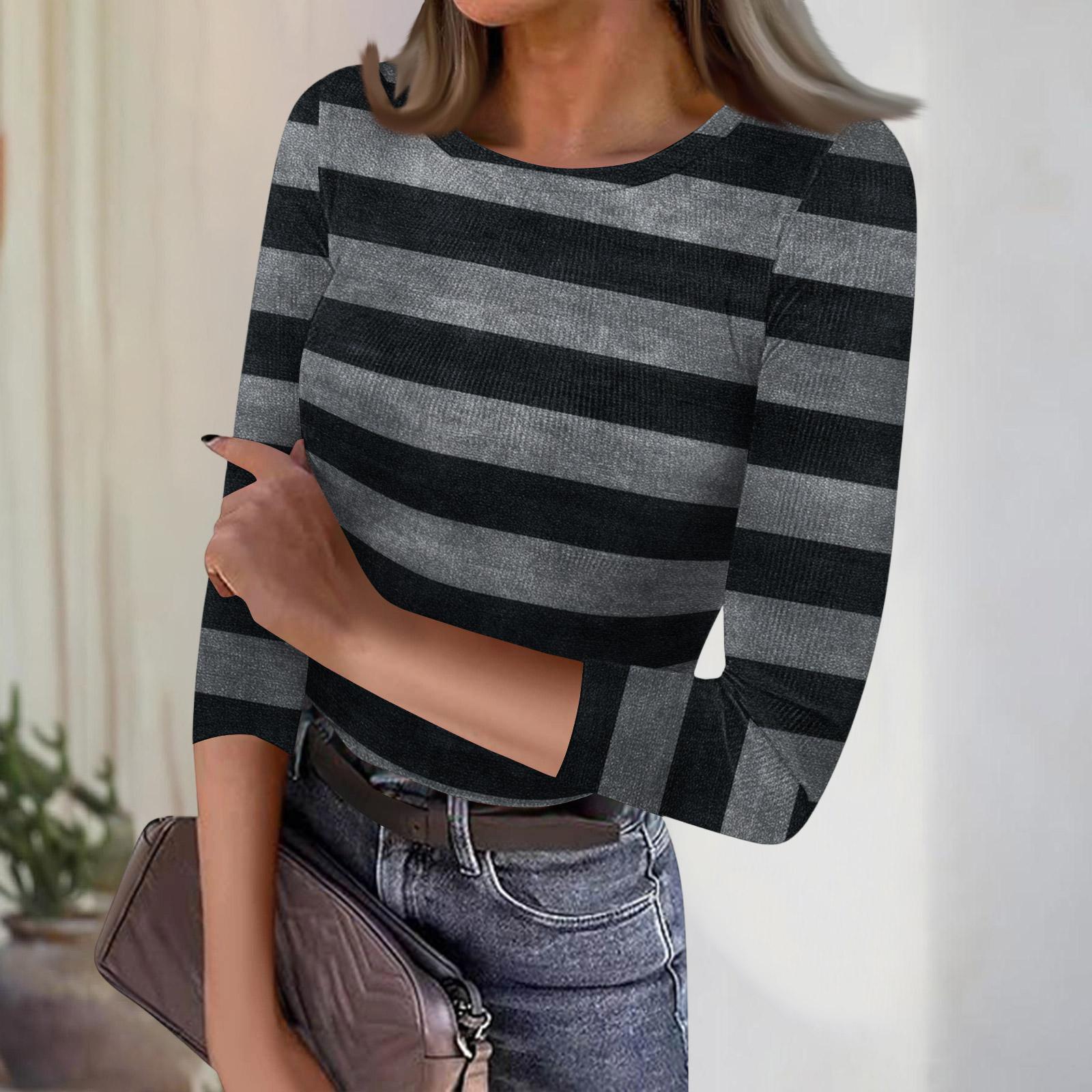 Женский повседневный модный топ в полоску с круглым вырезом и рукавами три четверти, в рубчик XL