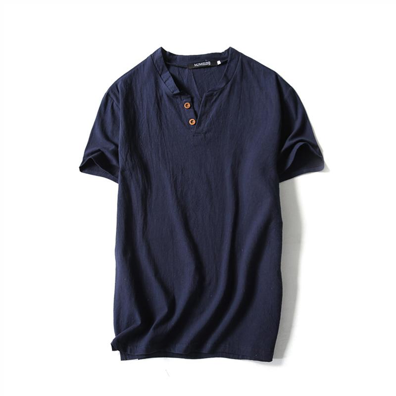 Half Sleeves Cotton and Linen Men's Summer Trendy Menswear Short-Sleeved Retro T-shirt
