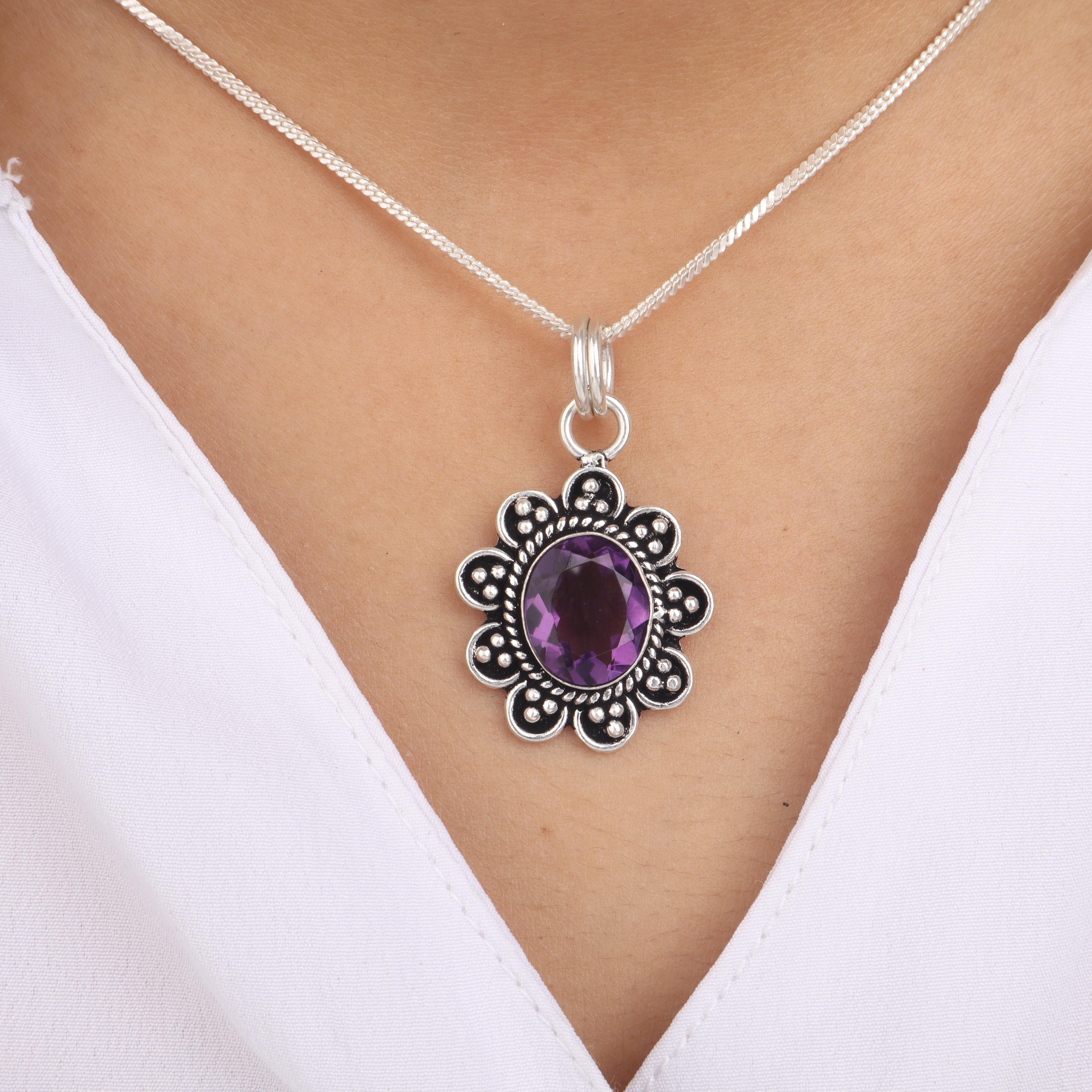 

Natural Amethyst Gemstone 925 Sterling Silver Boho Jewelry Designer Pendant 1.37 For Women CP-40-1