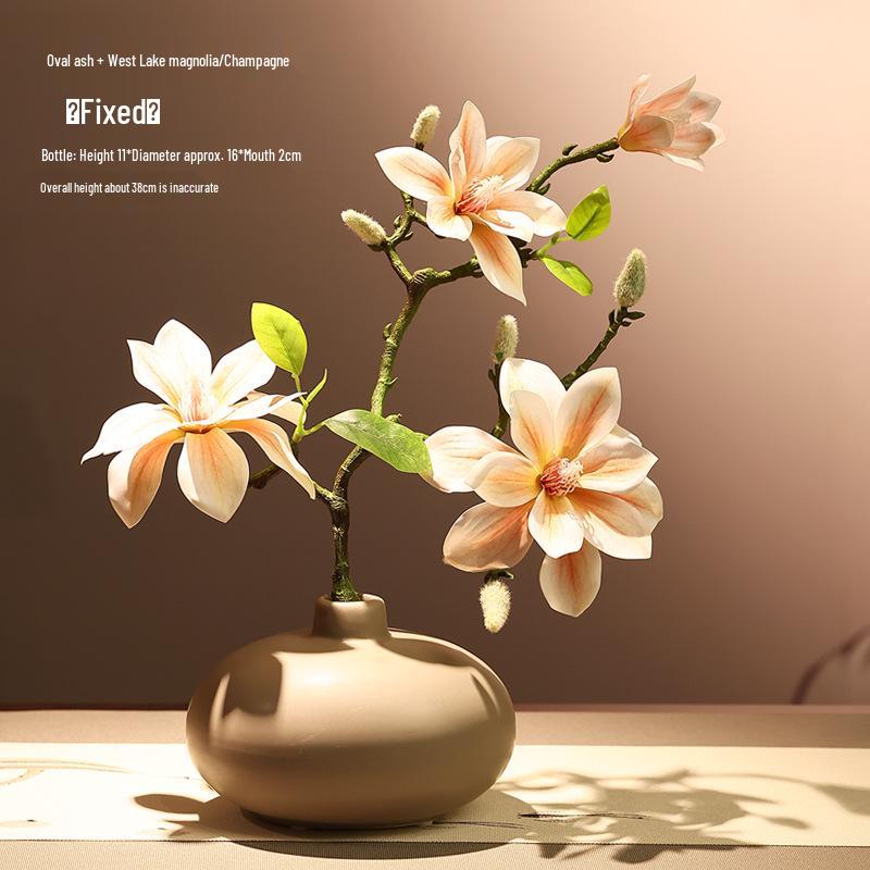 High-End Artificial Silk Magnolia Flower Arrangement - Classical, Elegant Dried Flower Set for Home Decor