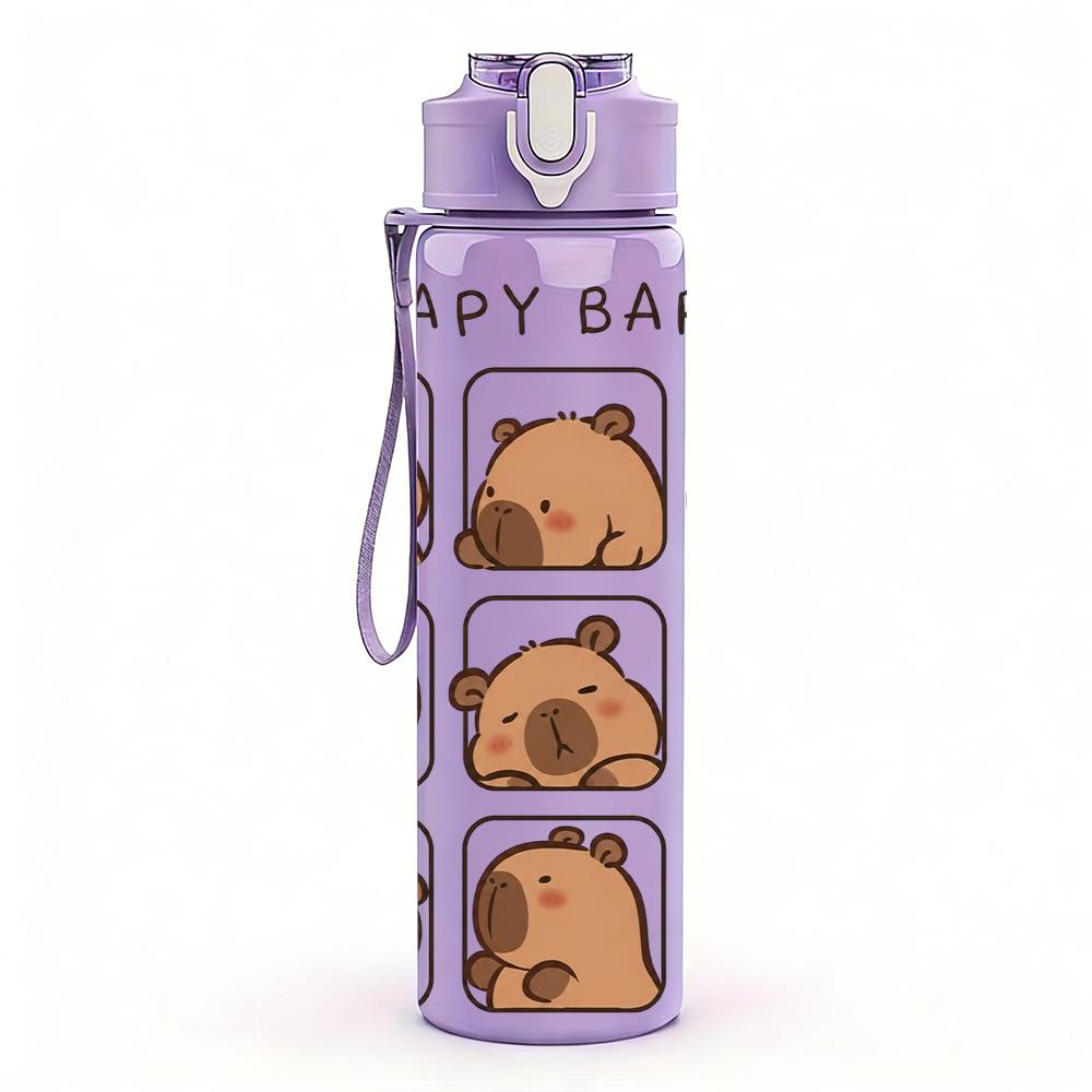 1 PZ Berretto a Rete Layout Gruppo Capibara 750ml Bottiglia d'Acqua in Plastica Colorata Tappo Flip a Cannuccia Anti-perdita Per Sport Ufficio Uso Domestico
