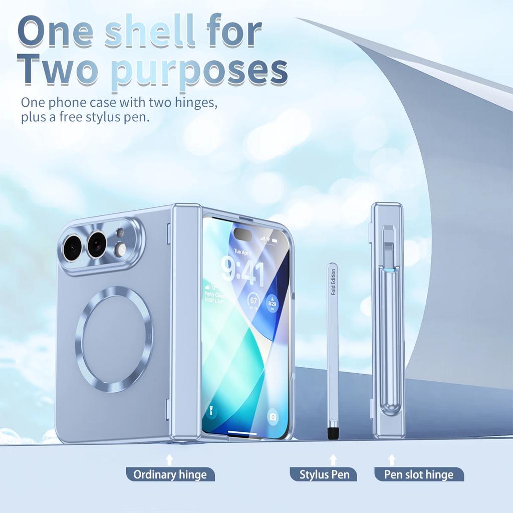 Phone Case for IPhone Duo with Touch Pen Plating Hinge Protection with Front Screen Tempered Film for IPhone 18 Ultra Cover