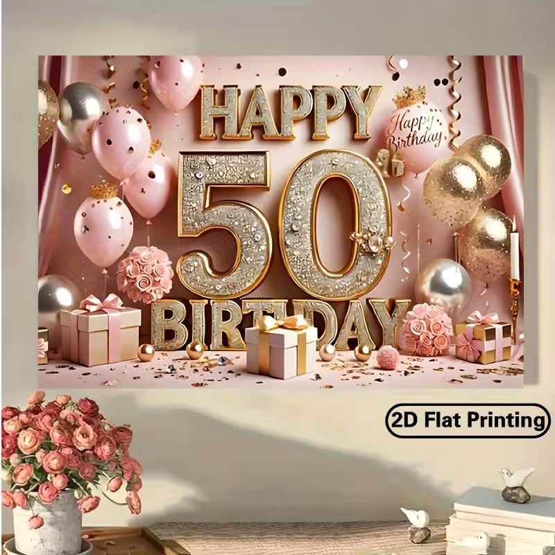 Sfondo 2D 50° Buon Compleanno Palloncini Rosa Oro Striscione Fotografico Decorazione Festa Sfondo