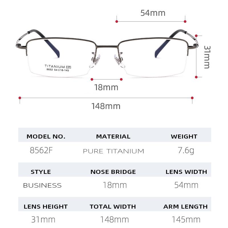 Business Men Ultralight Pure Titanium Glasses Frame For Myopia Reading Prescription Spectacles Half Rim Eyewear