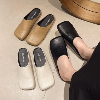 Dongdaemun Niche Baotou Half Slippers Women's Outer Wear 2024 Summer New One-pedal Lazy Square Head Muller Shoes