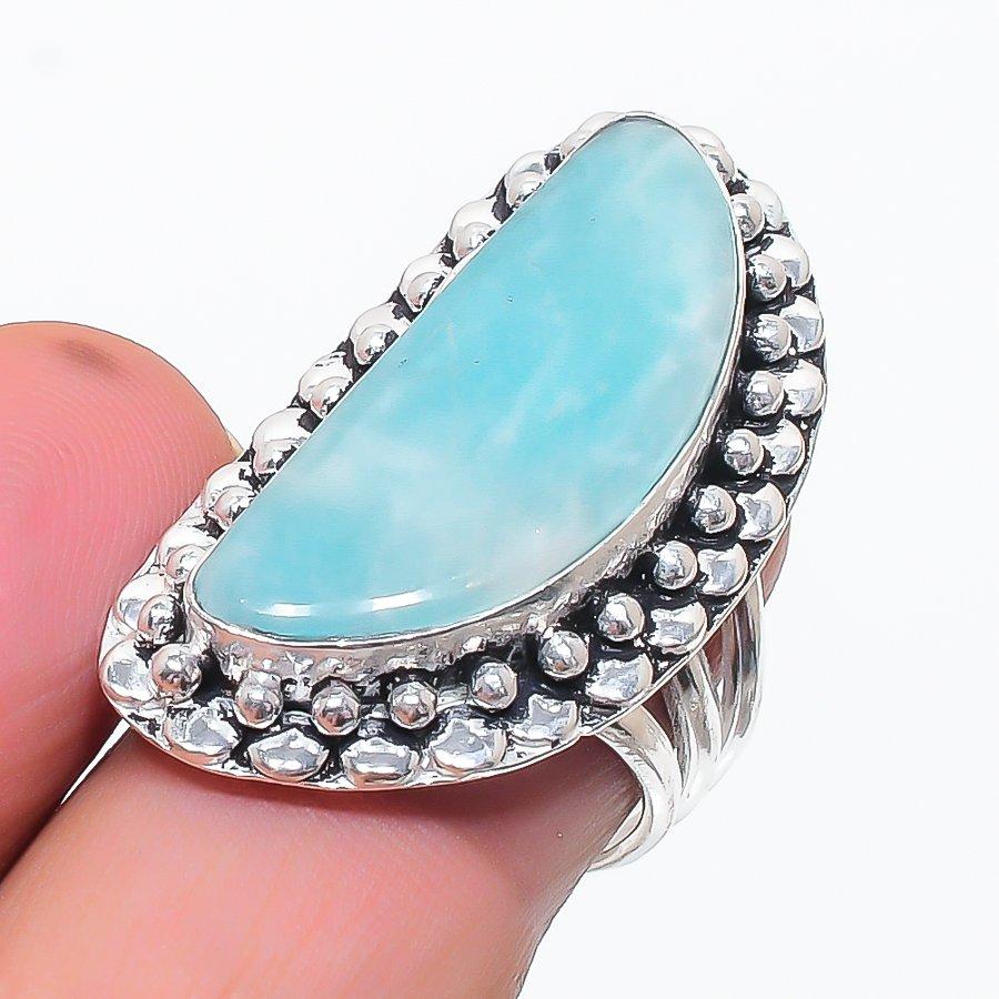 Natural Amazonite Gemstone 925 Sterling Silver Jewelry Ring Size 7.5 l2p43
