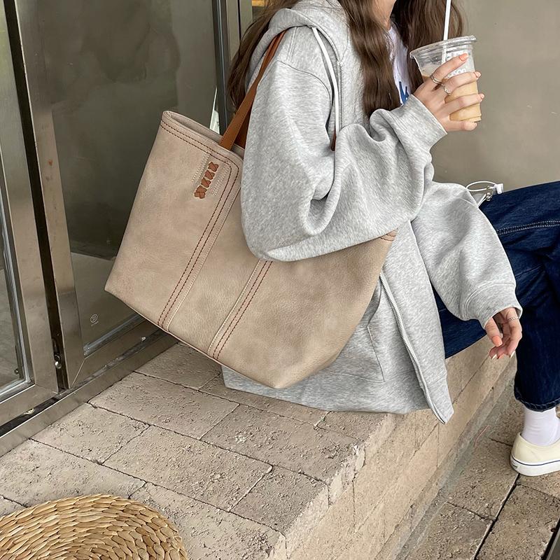 Retro Simple Women's Tote Bag PU Leather Large Capacity Fashion All-match Handbag Female Casual Shoulder Shopping Bag