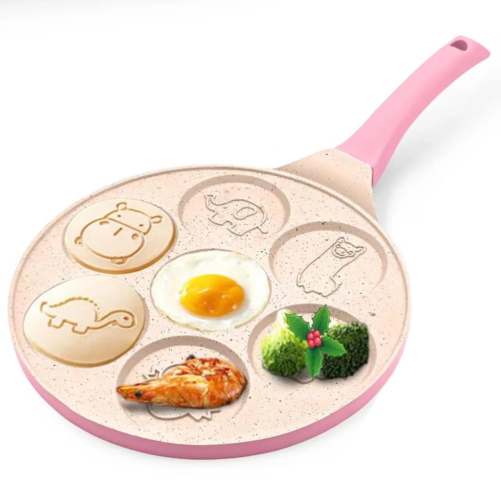 7 Cup Pancake Pan Nonstick Breakfast Griddle Dinosaur Animals Waffle Maker Pancake Mold Pan for Kids Egg Omelet Crepe Frying Pan