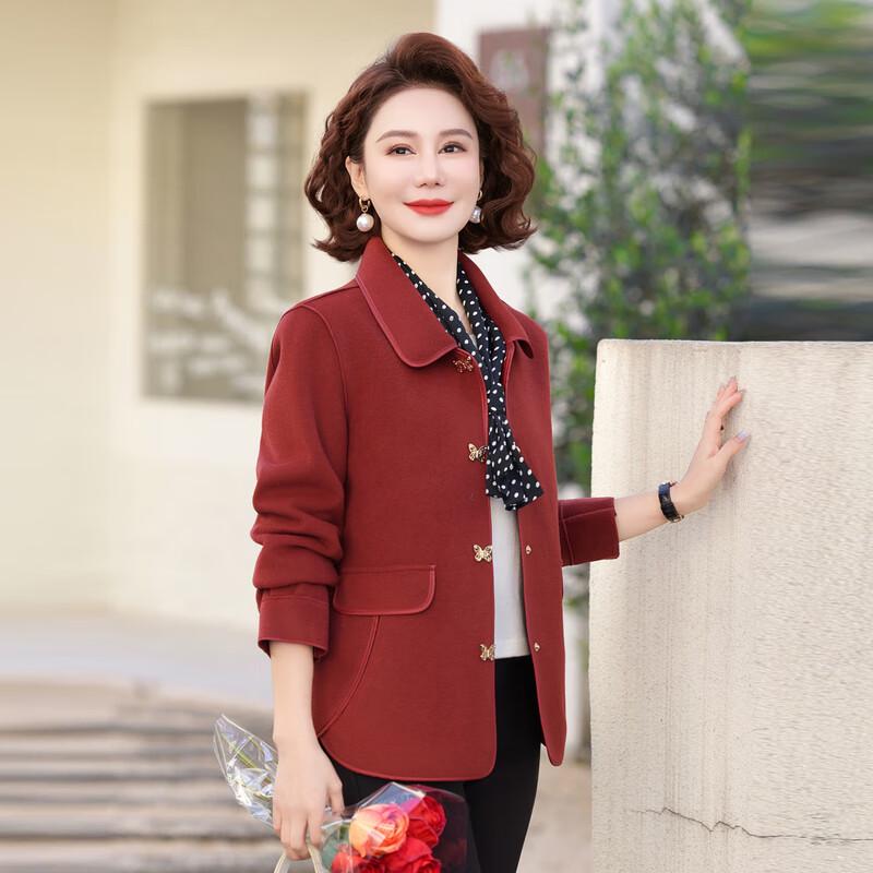 Ronghua Women's Autumn Wool Blend Lapel Coat