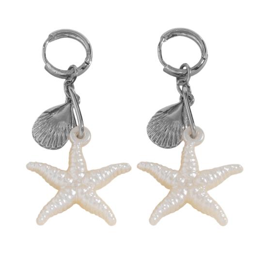 1 Pair Women Earrings Starfish Shell Charm Long Tassel Earrings серебряный