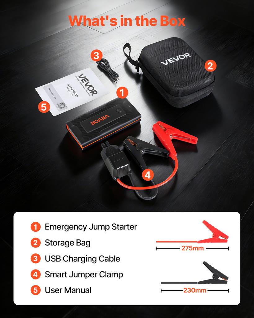 VEVOR Jump Starter, 1000A Peak, Car Jumper Starter Battery Pack, 12V Portable Lithium Battery Booster