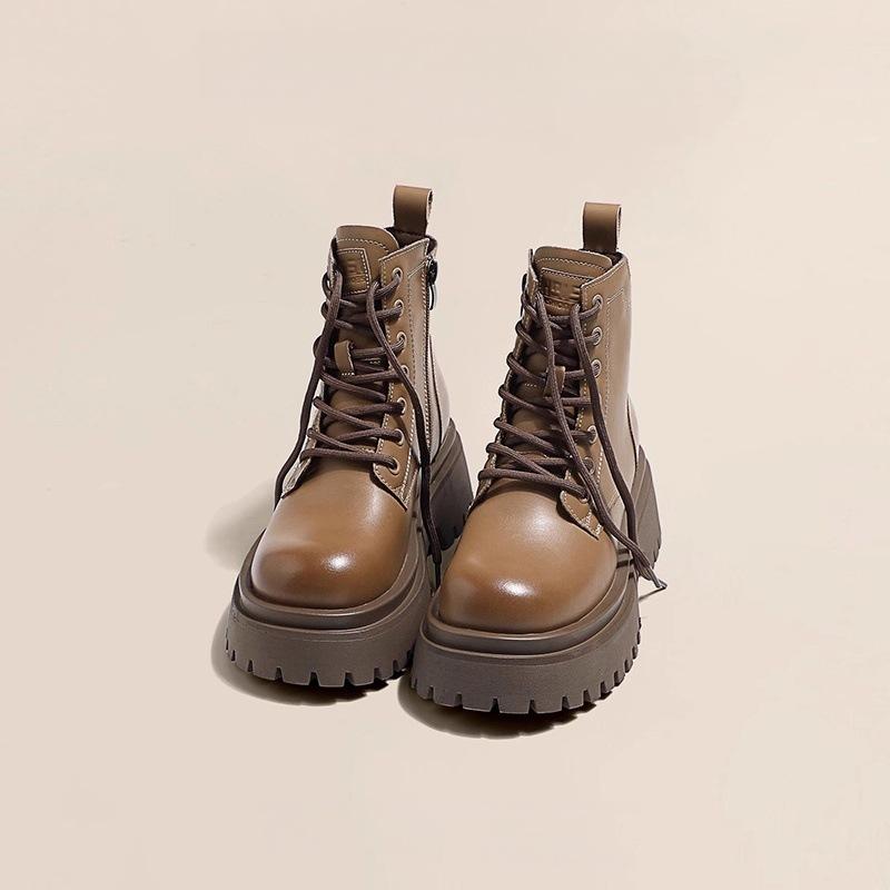 Platform Martin boots women's 2025 autumn new leather retro British style single boots small Maillard short boots