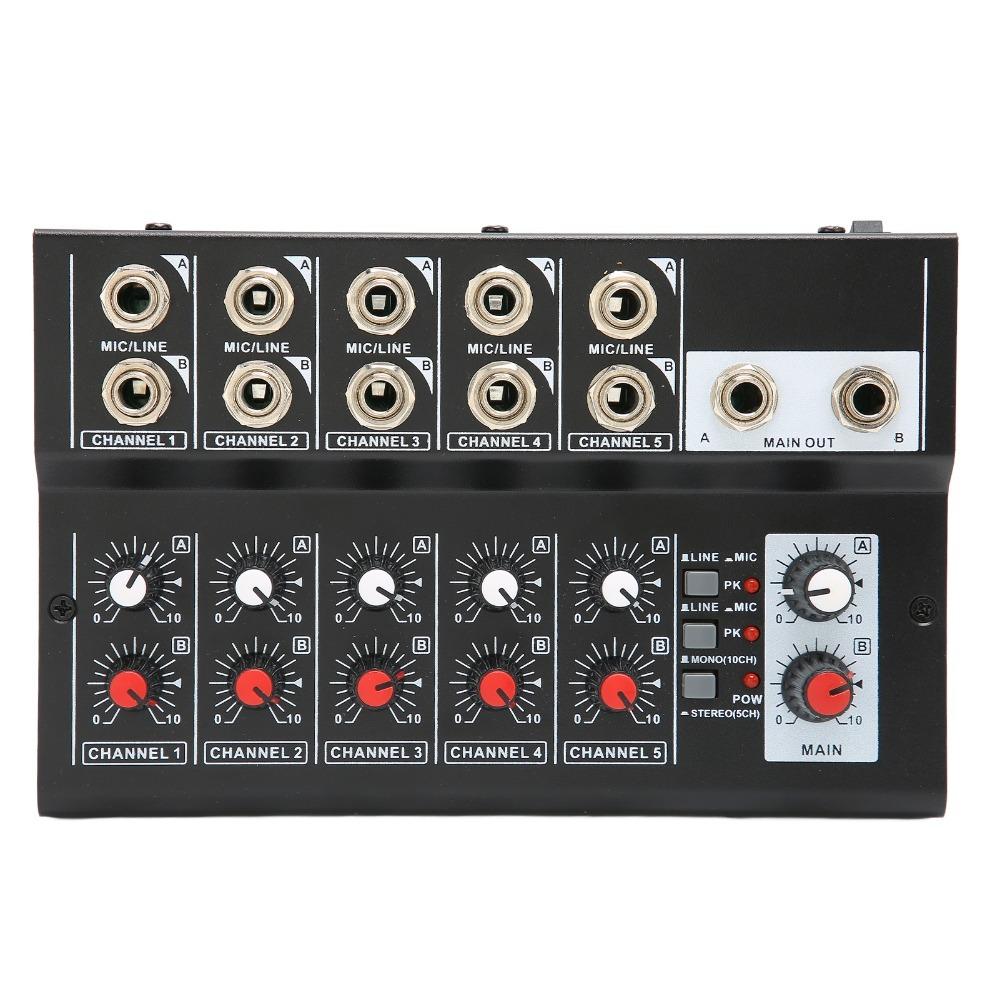 for US Plug Low Noise Stereo Line Mixer 2 Master Volume Knobs Dj Mixing Board Bars