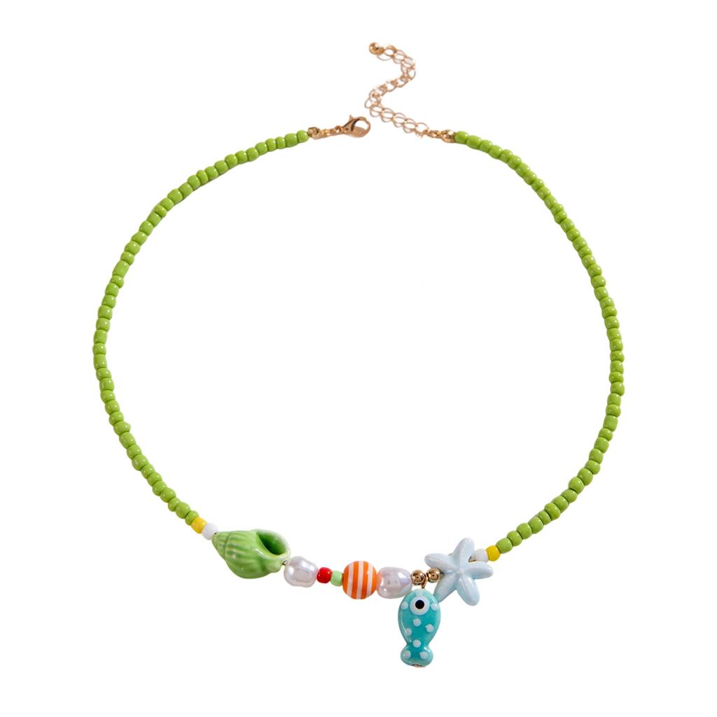 Bohemian Starfish Pendant Pearls Bead Necklace Adjustable Length Portable Jewelry for Beach Vacation and Parties