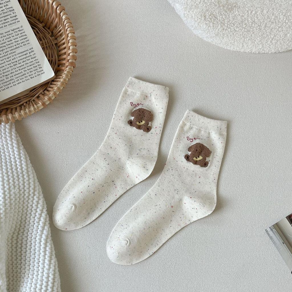 Point Gauze Flocked Dog Cute Socks Trendy Versatile Mid-Leg Socks Cartoon Stockings