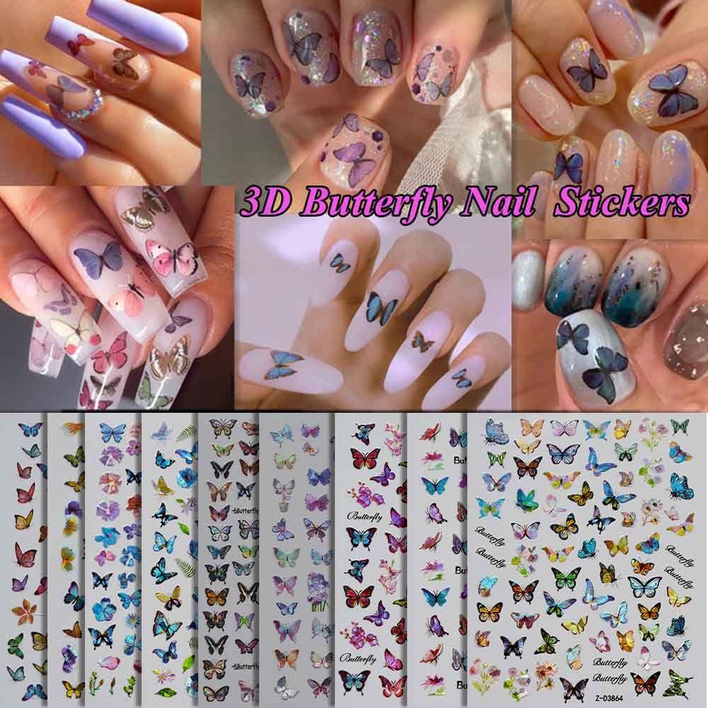 

New Manicure Nail Art Decoration DIY Nail Stickers Adhesive Holographic 3D Butterfly