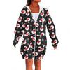 Women's Fashionable Christmas Printed Long Sleeved Drawstring Hooded Zipper Pocket Long Casual Sweatshirt Jacket