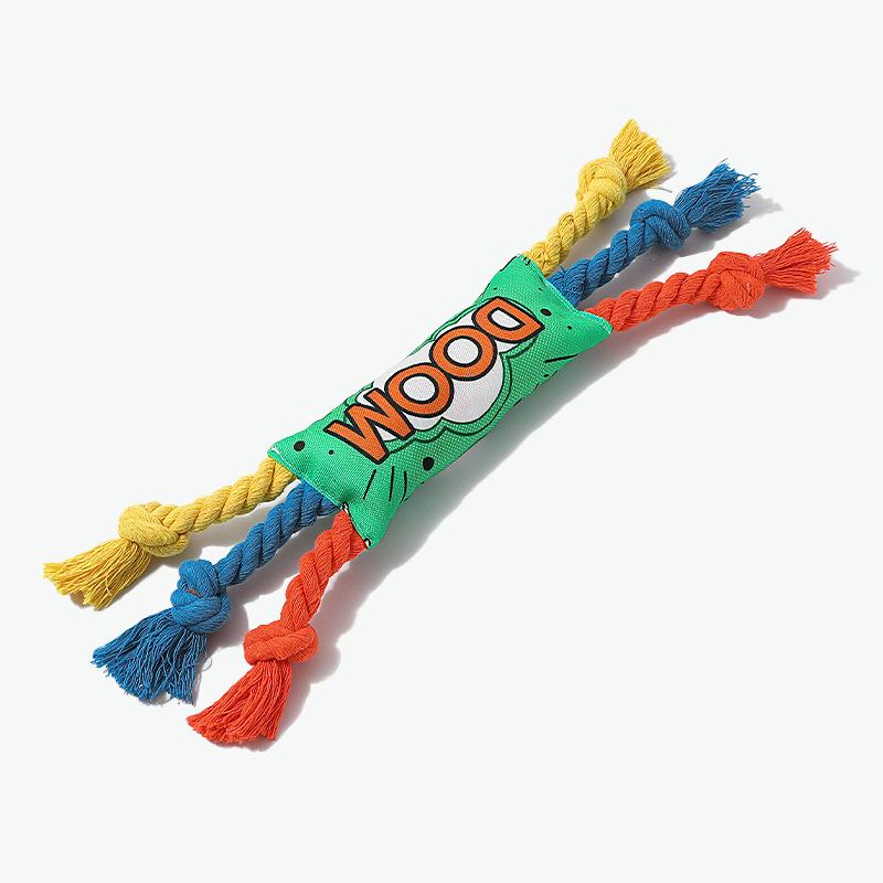 Rope Dog Chew Toy Canvas Squeaky Pet Toy for Small Medium Dogs Interactive Molar Cleaning Teeth Toy
