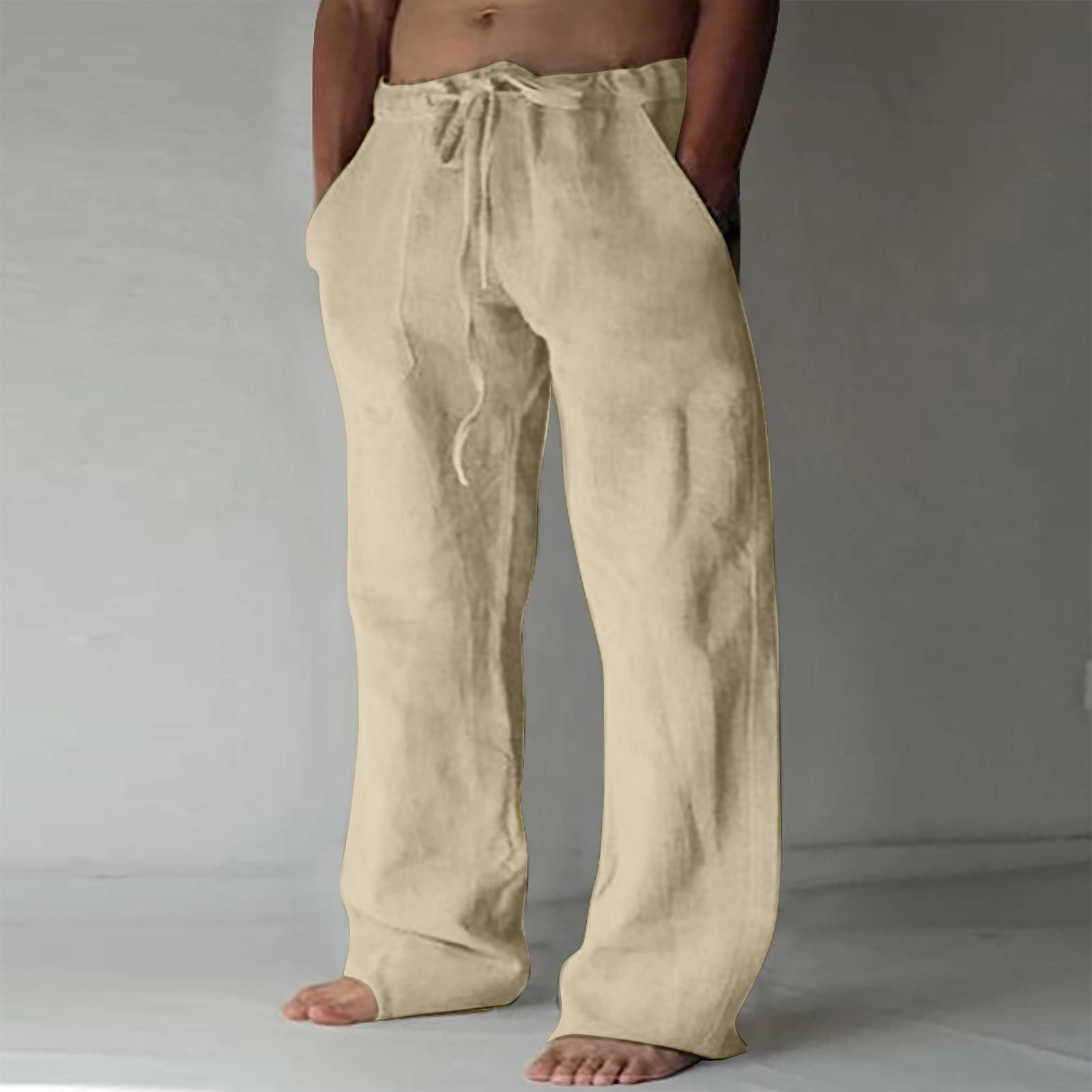 

Linen Clothing For Men Natural Linen Pants For Men Contemporary Comfortable Quality Soft Linen Pocket Color Trousers M хаки